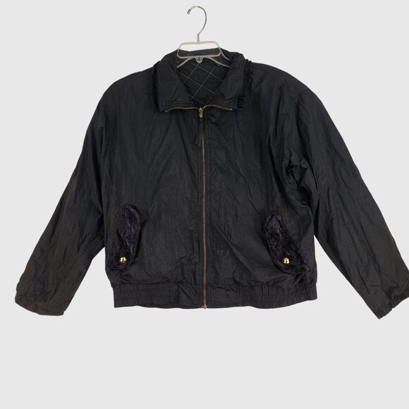 Vintage Reversible Velvet Embroidered Bomber Jacket Wmns L Boho Patchwork 80s 90 - Picture 3 of 9